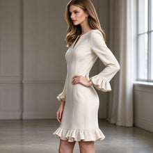 Charger l'image dans la galerie, Women's V-Neck Long Sleeve A-Line Dress, Ruffle Hem Elegant Fall Winter Dress, European American Style
