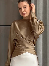 Load image into Gallery viewer, Satin Silky Irregular Ruched Blouse
