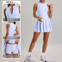 Laden Sie das Bild in den Galerie-Viewer, Zippered Nude Faux Two Piece Sporty Dress Casual Outdoor Running Gym Tennis Dress
