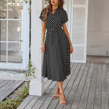 Загрузить изображение в средство просмотра галереи, Polka Dot Printed High Waist Belted Midi Dress
