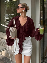 Load image into Gallery viewer, Frilled V Neck Bow Tie Blouse
