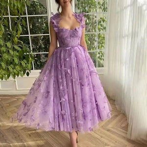 Elegant 3D Embroidery Butterfly Lace Tulle Evening Dress