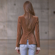 Carica l'immagine nel visualizzatore di Gallery, Women's Brown Suede Blazer Jacket, European &amp; American Fall Winter New Long‑Sleeve Elegant Slim‑Fit Coat, In Stock
