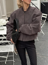 Load image into Gallery viewer, Vintage Grey Suede Knit V Neck Oversized Jacket
