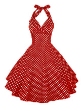 Load image into Gallery viewer, Vintage Polka Dot Halter Neck Backless Tie Slim Flare Dress
