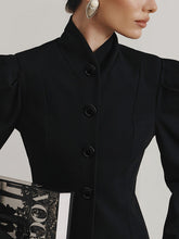 Load image into Gallery viewer, Vintage Stand Collar Puff Sleeve Blazer
