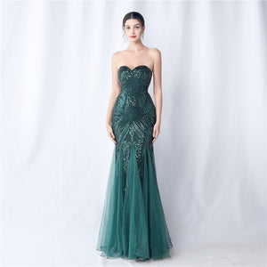 Positional Embroidery Tulle Sequin Evening Dress
