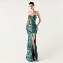 Load image into Gallery viewer, Slim Beaded Sequin Strapless Evening Dress
