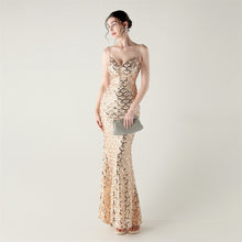 Load image into Gallery viewer, Deep V Neck Scale Sequin Mermaid Evening Dress
