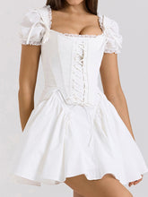 Load image into Gallery viewer, White Puff Short Sleeve Boning Top Dress Two Piece Set
