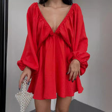 Load image into Gallery viewer, Deep V Neck Long Sleeve Mini Dress

