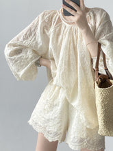 Load image into Gallery viewer, Embroidered Lace Blouse + Shorts Two Piece Set
