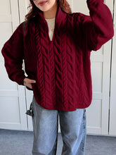 画像をギャラリービューアに読み込む, Zip Collar Cable Pattern Oversized Sweater
