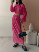 Load image into Gallery viewer, Pleated Flare Sleeve Crop Top + Pencil Skirt Two Piece Set
