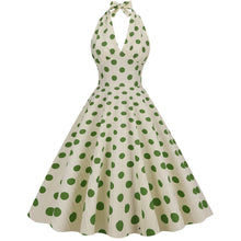 Load image into Gallery viewer, Vintage High Waist Polka Dot Holiday Banquet Cocktail Dress Halter Neck Backless Sexy Fit Flare Midi Dress
