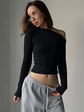 Cargar imagen en el visor de la galería, Hot Long Sleeve Tight Diagonal Shoulder T Shirt
