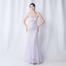 Load image into Gallery viewer, Positional Embroidery Tulle Sequin Evening Dress
