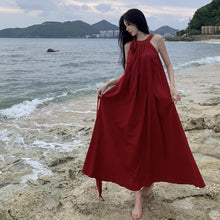 画像をギャラリービューアに読み込む, Halter Neck Summer Red Beach Flare Maxi Dress
