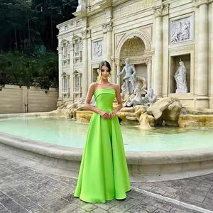 Satin Strapless Long Flare Coming-of-Age Ceremony Chorus Art Performance Event Dress