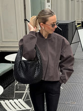Load image into Gallery viewer, Vintage Grey Suede Knit V Neck Oversized Jacket
