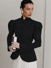 Load image into Gallery viewer, Vintage Stand Collar Puff Sleeve Blazer

