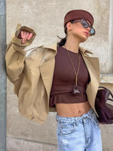 Load image into Gallery viewer, Khaki Double Breasted Tailored Collar Jacket
