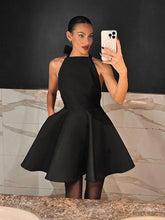画像をギャラリービューアに読み込む, Black High Waist Halter Neck Mini Flare Dress
