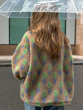 Laden Sie das Bild in den Galerie-Viewer, Purple Printed Faux Sherpa Oversized Polar Fleece Zip Collar Sweatshirt
