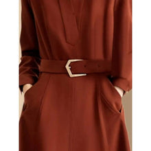 Load image into Gallery viewer, Elegant V Neck Slim Belted A Line Midi Dress
