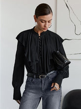 Load image into Gallery viewer, Frilled Stand Collar Oversized Blouse
