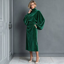 Load image into Gallery viewer, 2026 Elegant Velvet Turtleneck Midi Dress | Women Long Sleeve Fall Winter Dress

