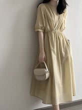 Load image into Gallery viewer, Vintage V Neck Ruched Midi Dress
