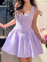 Load image into Gallery viewer, Sleeveless Square Neck Hook Eye Frilled A Line Mini Dress

