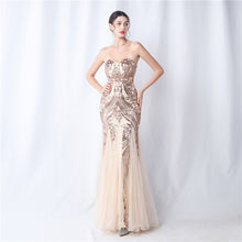 Load image into Gallery viewer, Positional Embroidery Tulle Sequin Evening Dress

