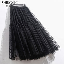 Load image into Gallery viewer, High Elastic Flocking Polka Dot Puffy Tulle Midi Skirt
