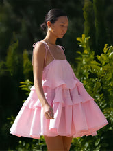 画像をギャラリービューアに読み込む, Spaghetti Tie Bow Backless Flared Mini Tiered Dress

