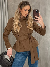 Load image into Gallery viewer, Vintage Brown Long Sleeve Turn-down Collar Belted Jacket
