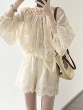 Load image into Gallery viewer, Embroidered Lace Blouse + Shorts Two Piece Set
