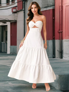 Halter Neck Spaghetti Backless Tie Bow Tiered Maxi Dress