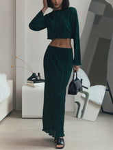 Load image into Gallery viewer, Pleated Flare Sleeve Crop Top + Pencil Skirt Two Piece Set
