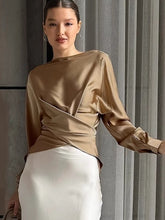 Load image into Gallery viewer, Satin Silky Irregular Ruched Blouse
