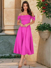 画像をギャラリービューアに読み込む, Ruched Spaghetti Off Shoulder A Line Midi Dress
