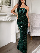 Load image into Gallery viewer, Elegant Bow Strapless Shiny Mermaid Evening Dress
