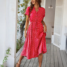 Загрузить изображение в средство просмотра галереи, Polka Dot Printed High Waist Belted Midi Dress
