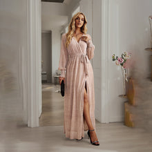 Load image into Gallery viewer, Long Sleeve Wrap and Tie Midi Evening Dress
