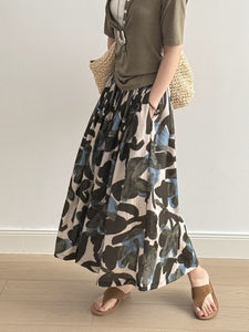 Oil Painting Printing High Waist A Line Flare Skirt