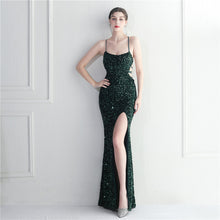 Load image into Gallery viewer, Velvet Sequin Halter Neck Spaghetti Nightclub Long Mermaid Evening Dress
