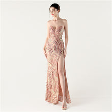 Load image into Gallery viewer, Slim Beaded Sequin Strapless Evening Dress
