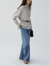 Charger l'image dans la galerie, V Neck Belted Waist Stripe Shirt
