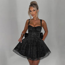 画像をギャラリービューアに読み込む, Spaghetti Strapless A Line Sequin Bow Party Dress

